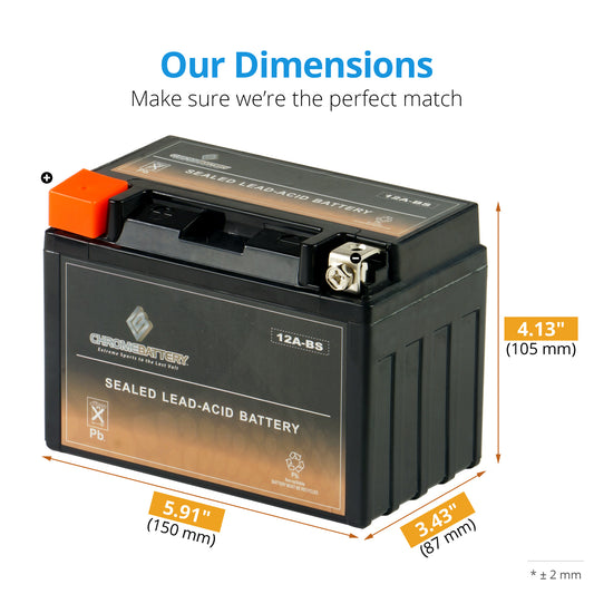 Chrome Battery YTX12A-BS High Performance Power Sports Battery