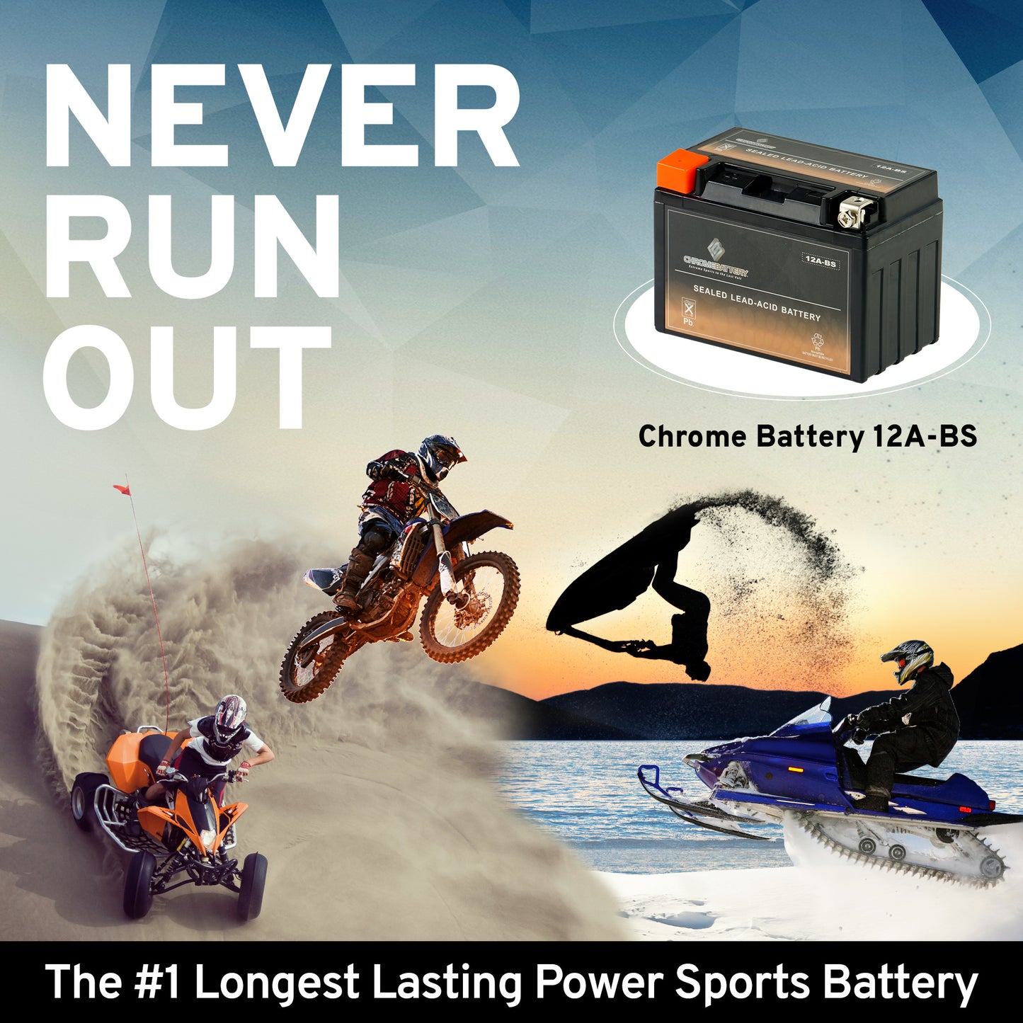 Chrome Battery YTX12A-BS High Performance Power Sports Battery