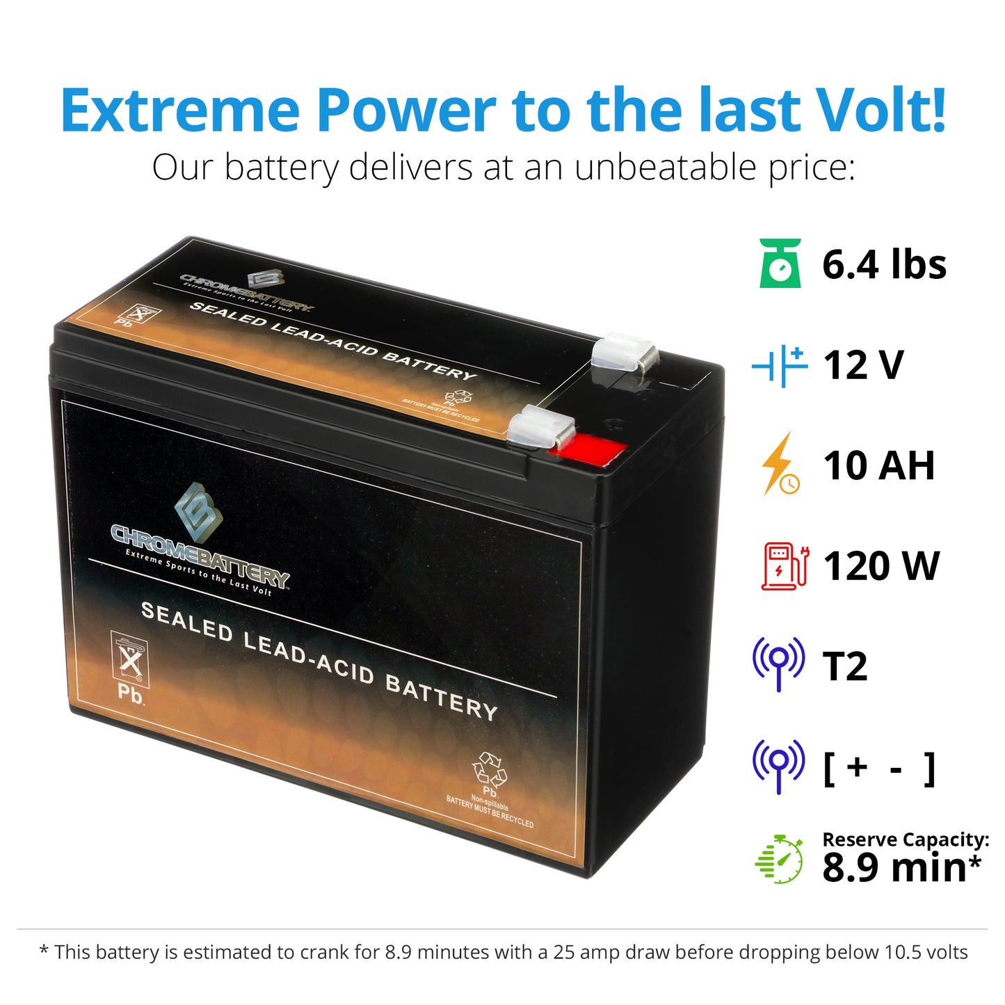 12V 10AH Sealed Lead Acid (SLA) Battery - T2 Terminals
