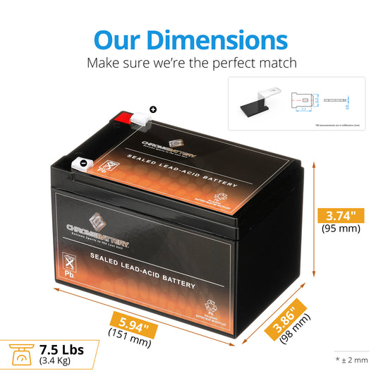 Peg Perego Riding Toy Car Battery with Quick Connect Clip - Rechargeable 12v 12ah