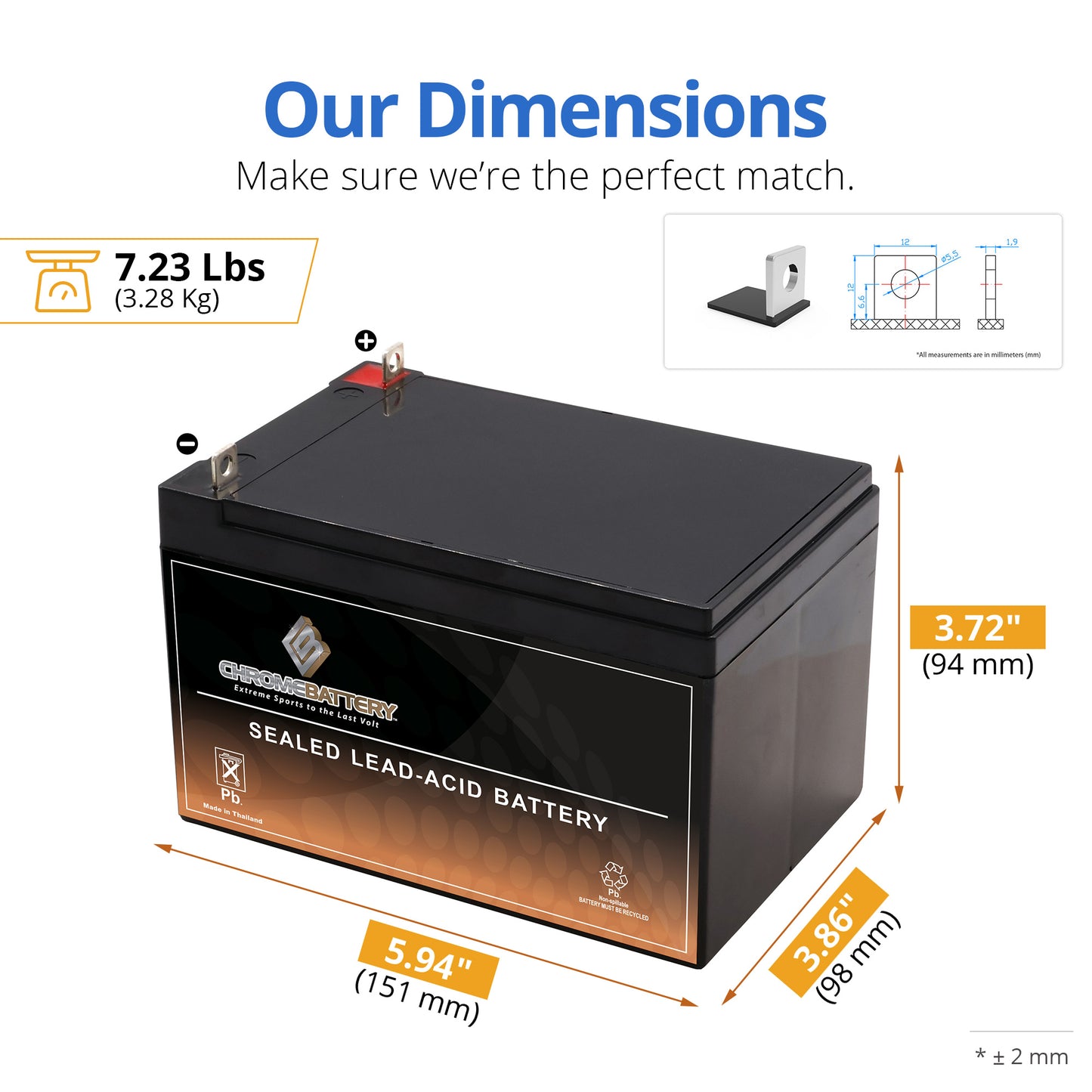 12V 12Ah Sealed Lead Acid Battery with Nut and Bolt Terminals