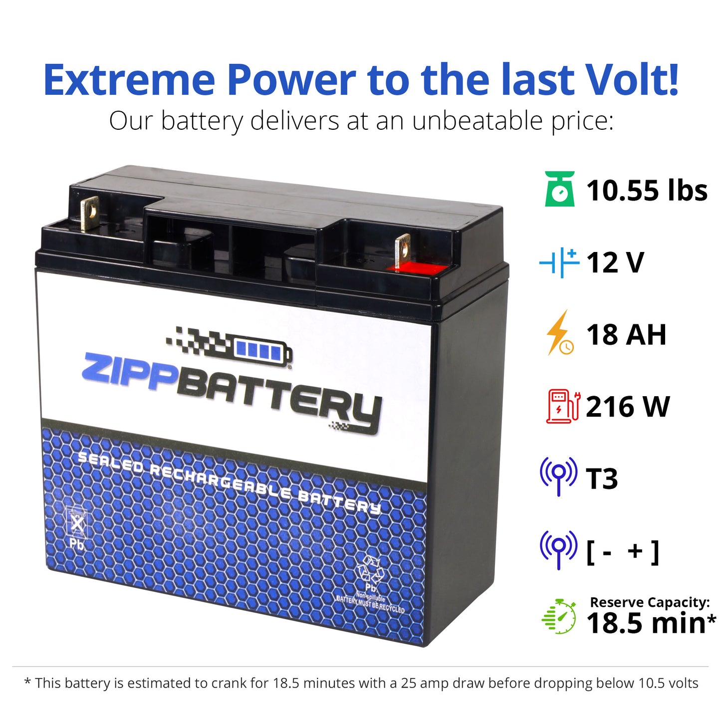 12V 18AH Sealed Lead Acid (SLA) Battery - T3 Terminals