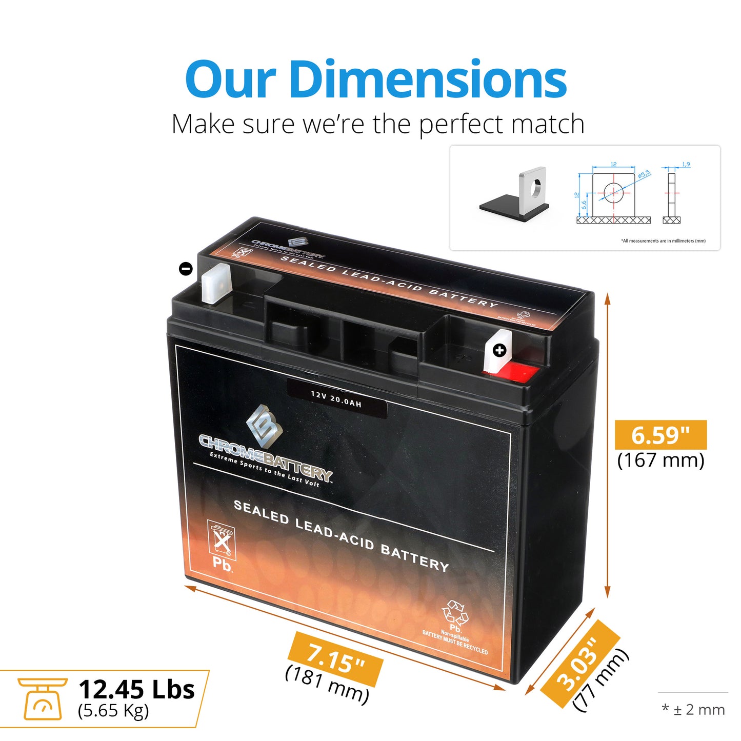 12V 20AH Sealed Lead Acid (SLA) Battery - T3 Terminals