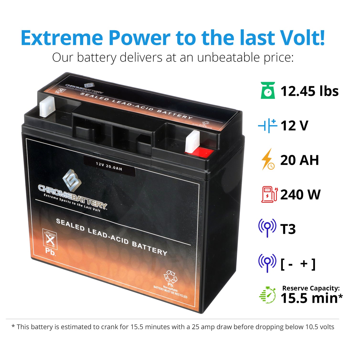 12V 20AH Sealed Lead Acid (SLA) Battery - T3 Terminals