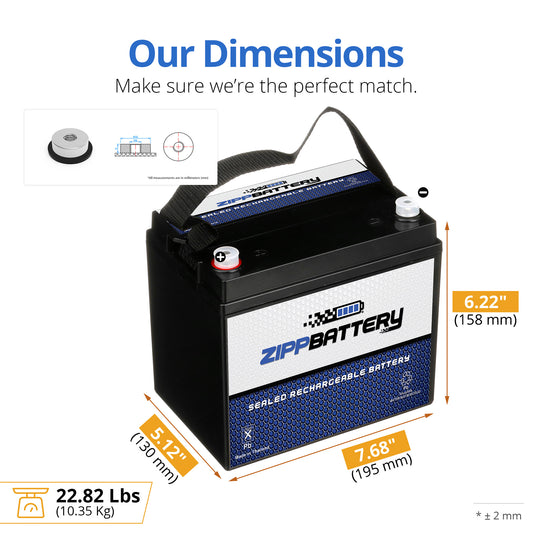Zipp Battery 12V 35AH Sealed Lead Acid (SLA) - T6 Terminals