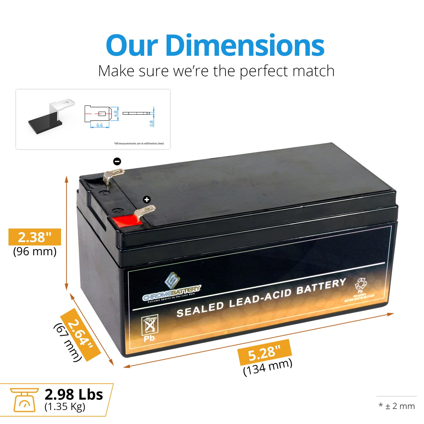 12V 3.5AH Sealed Lead Acid (SLA) Battery - T1 Terminals