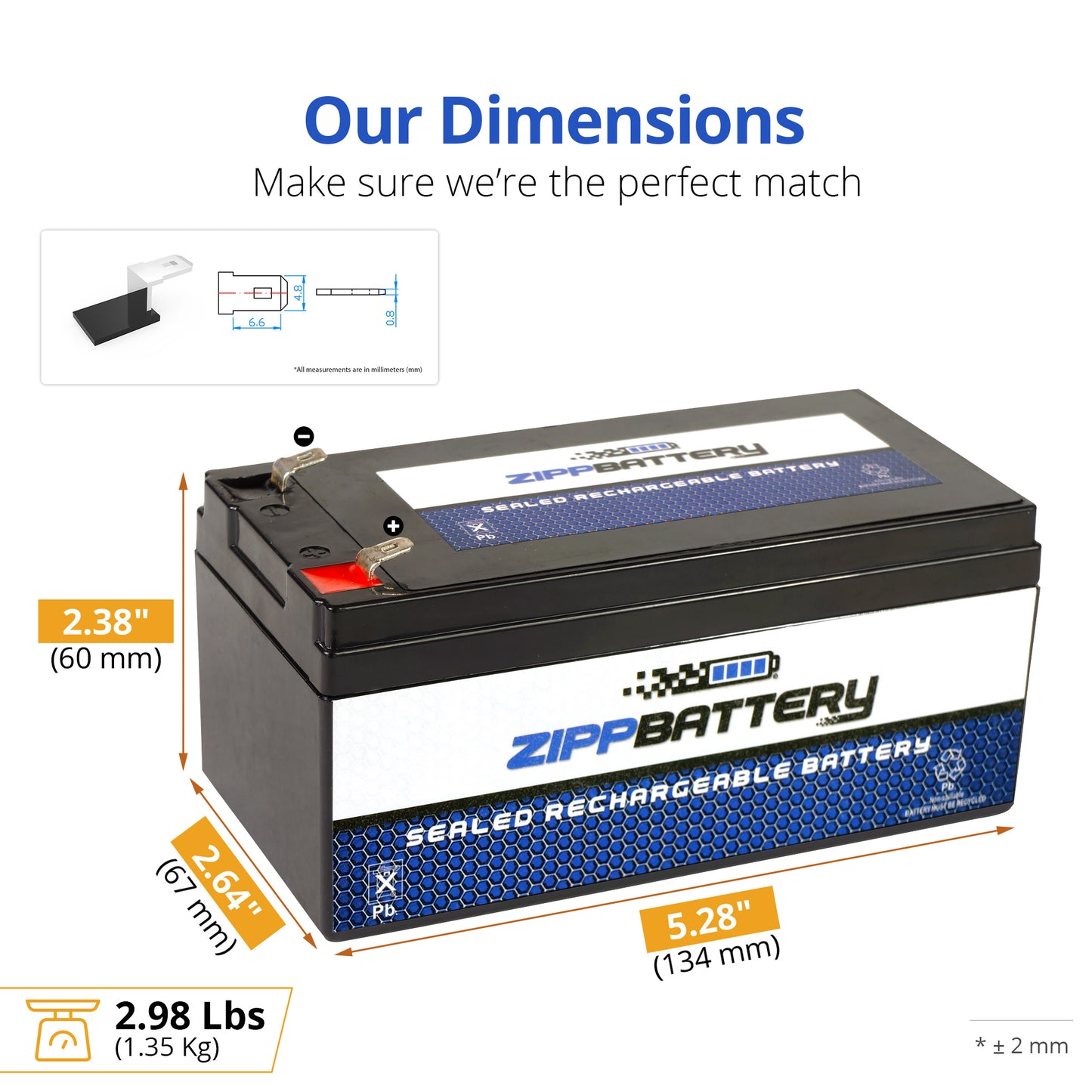 12V 3.5AH Sealed Lead Acid (SLA) Battery - T1 Terminals