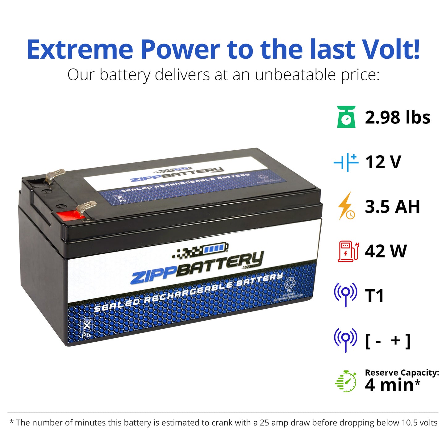 12V 3.5AH Sealed Lead Acid (SLA) Battery - T1 Terminals