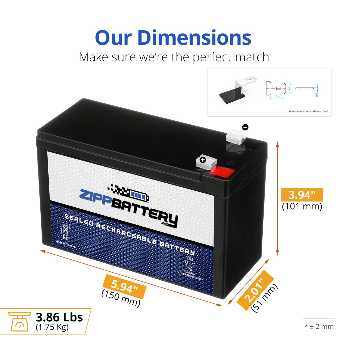 12V 5.5AH Sealed Lead Acid (SLA) Battery - T2 Terminals