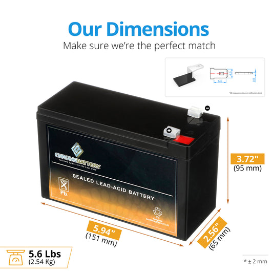 12V 7.6AH Sealed Lead Acid (SLA) Battery - T2 Terminals