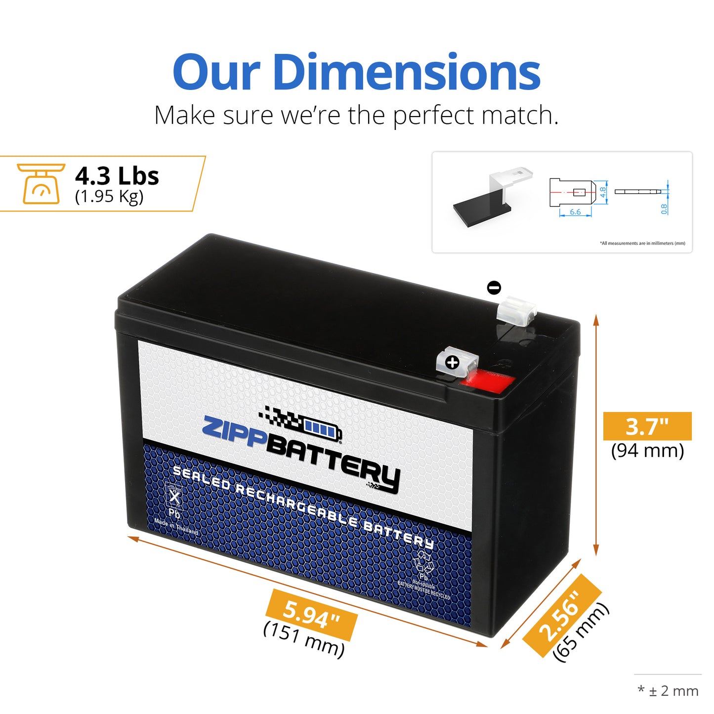 12V 7AH Sealed Lead Acid (SLA) Battery - T1 Terminals