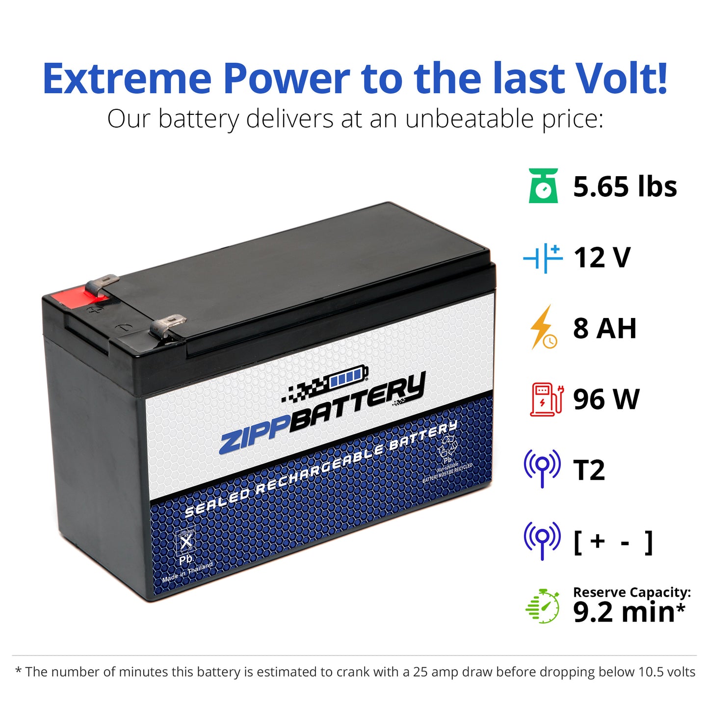 12V 8AH Sealed Lead Acid (SLA) Battery - T2 Terminals
