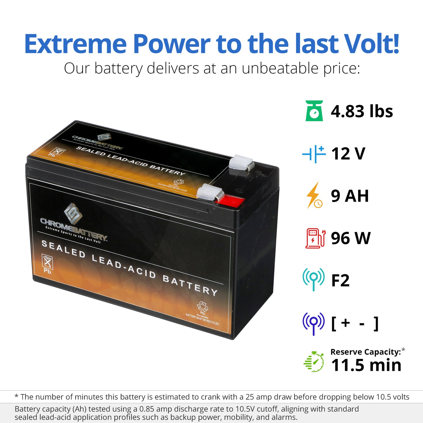 12V 9AH Sealed Lead Acid (SLA) Battery - T2 Terminals