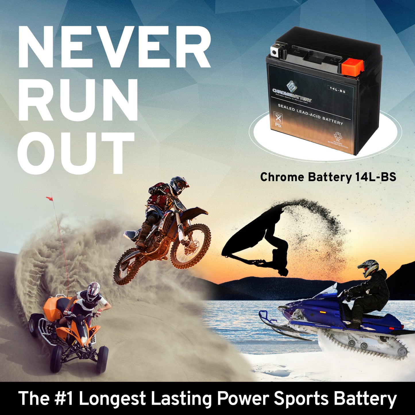 YTX14L-BS Chrome Battery High Performance Power Sports Battery