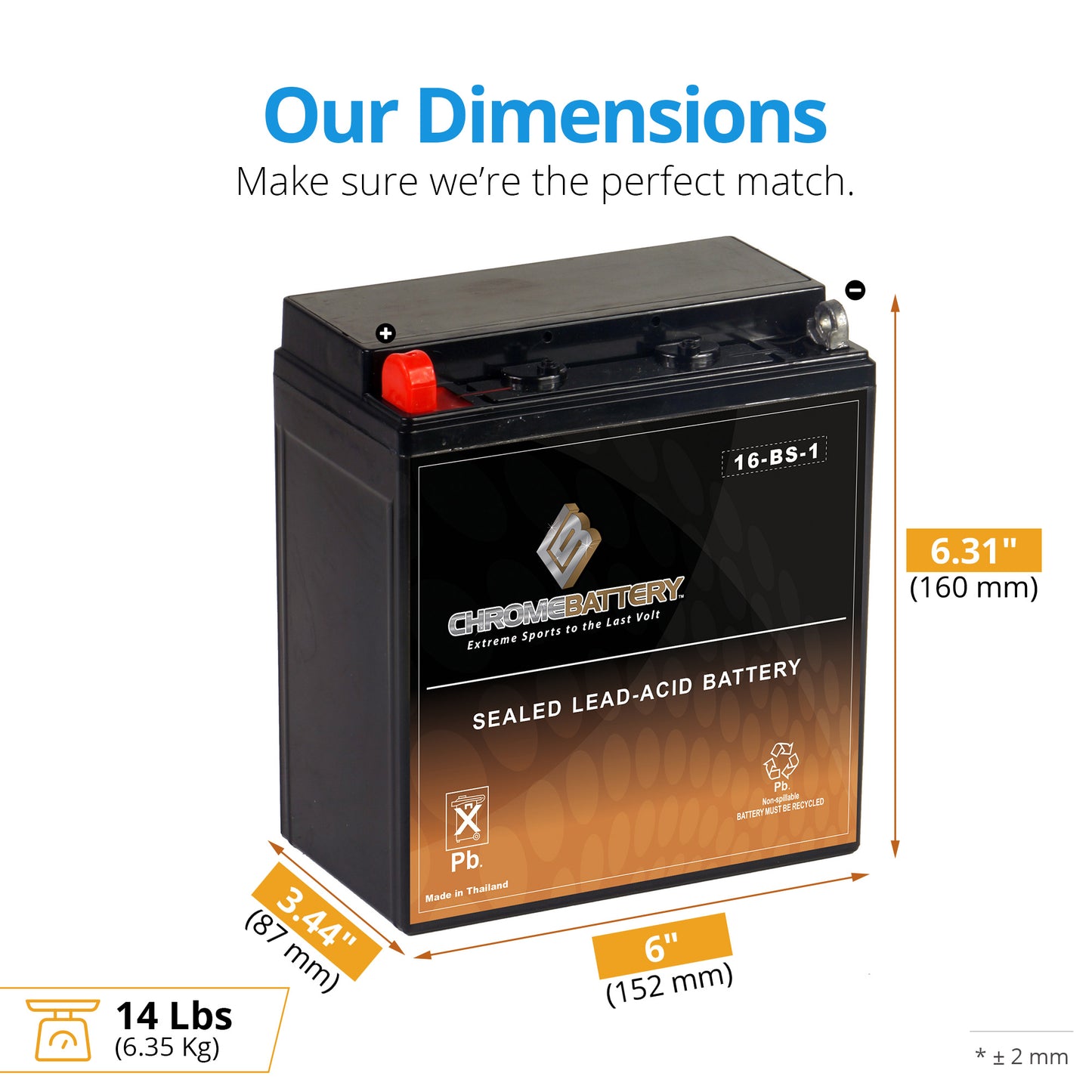 YTX16-BS-1 High Performance Power Sports Battery