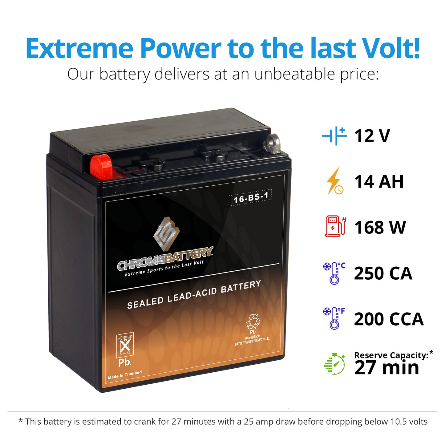 YTX16-BS-1 High Performance Power Sports Battery