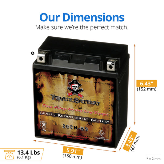 Pirate YTX20CH-BS High Performance Power Sports Battery