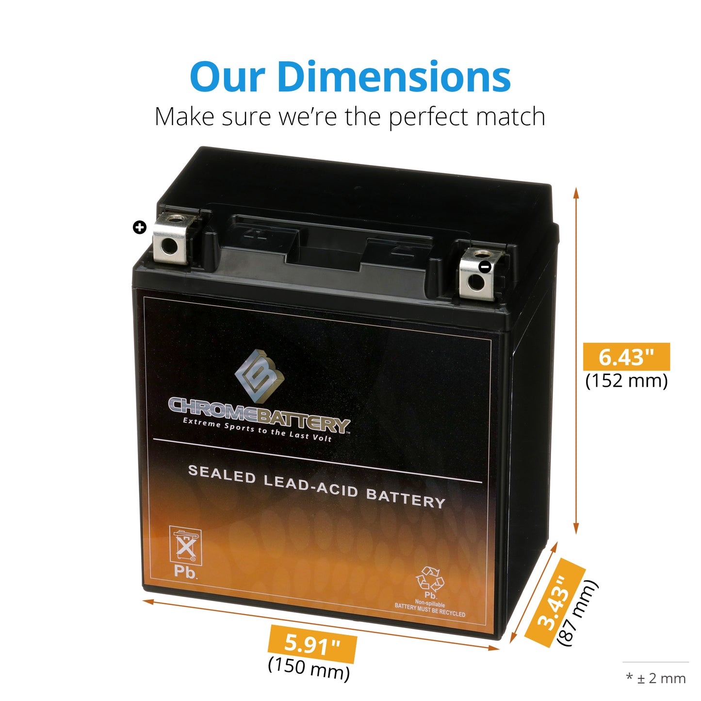 Chrome Battery YTX20CH-BS High Performance Power Sports Battery