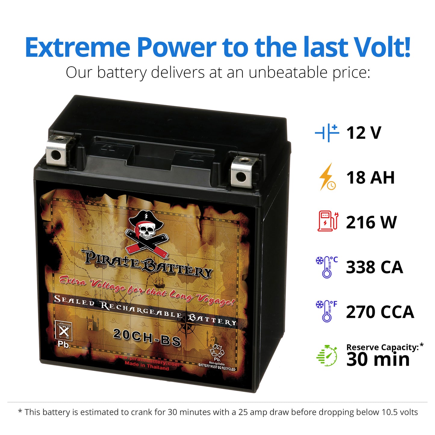 Pirate YTX20CH-BS High Performance Power Sports Battery