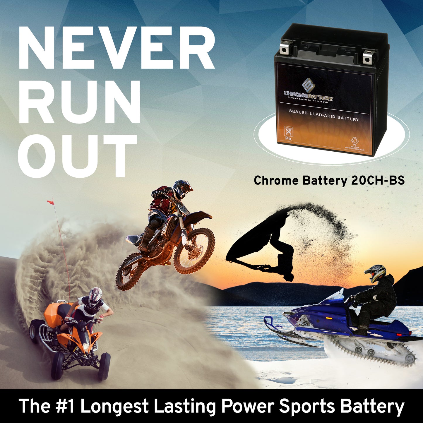 Chrome Battery YTX20CH-BS High Performance Power Sports Battery