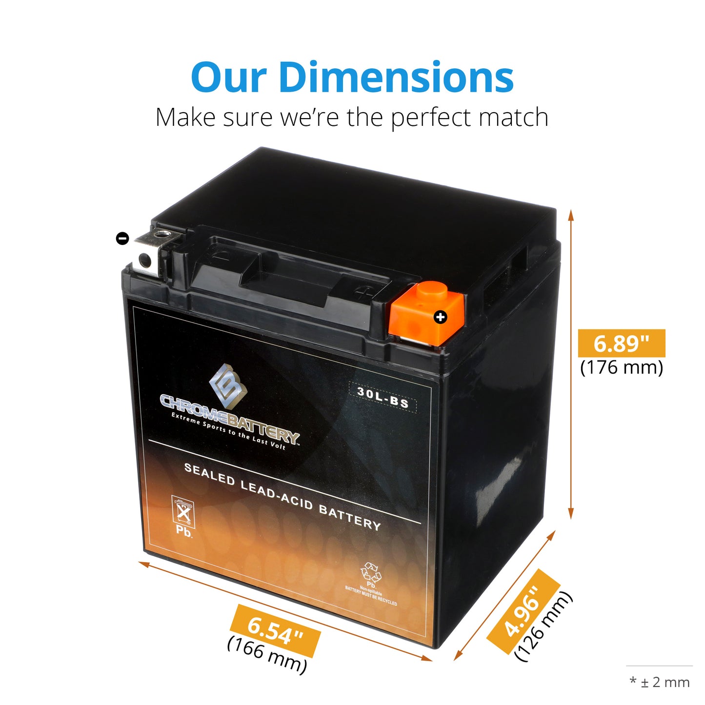 YTX30L-BS Chrome Battery High Performance Sports Battery