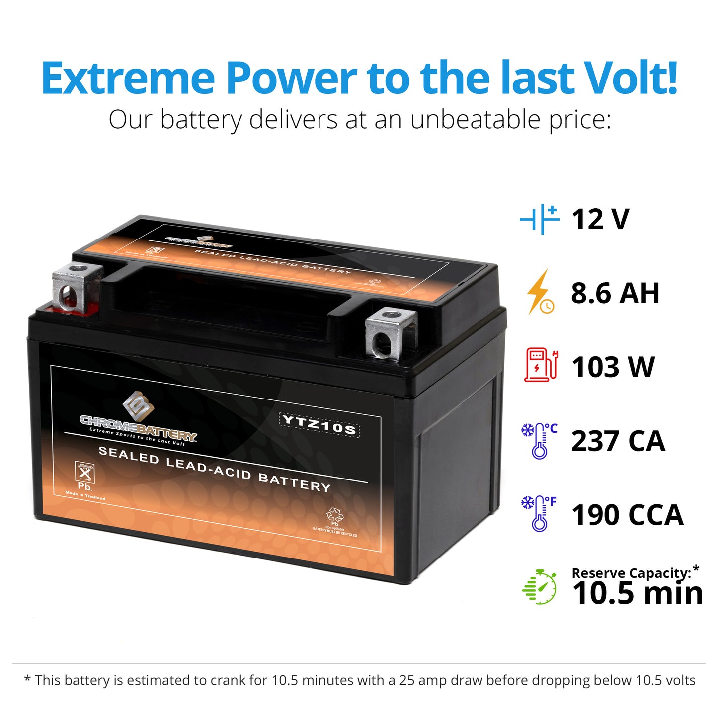 YTZ10S-BS AGM High Performance Power Sports Battery