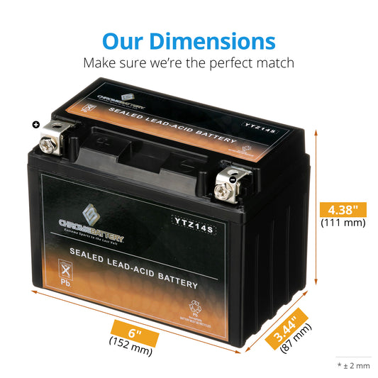YTZ14S-BS  Chrome Battery High Performance Power Sports Battery