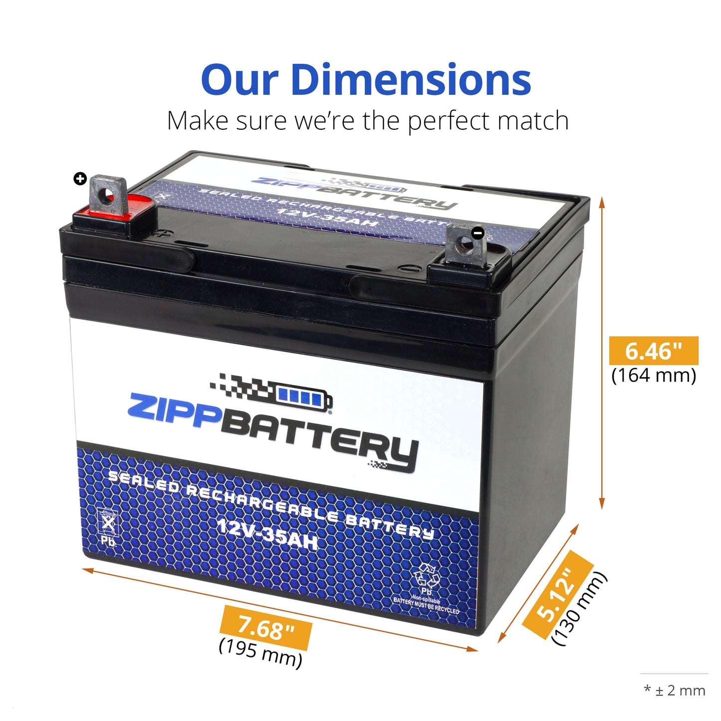 Zipp Battery 12V 35AH Sealed Lead Acid (SLA) - Nut and Bolt Terminals