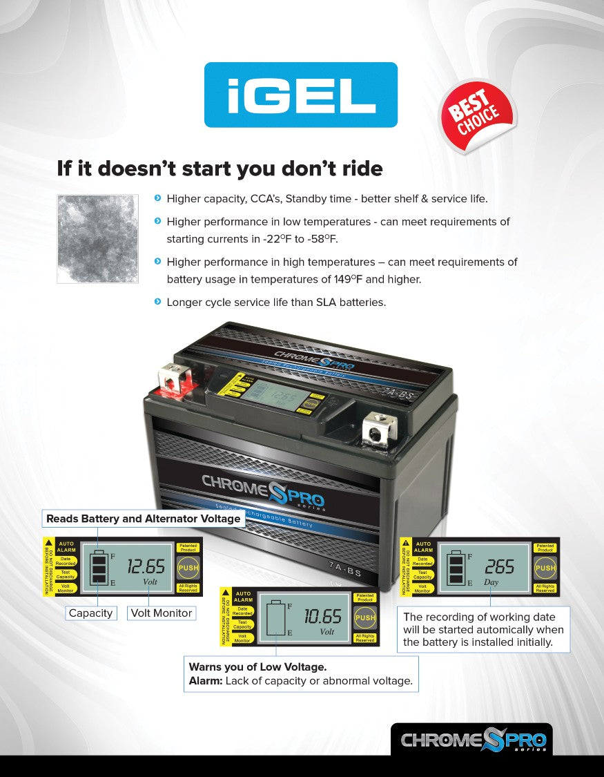 YTX7L-BS Chrome Pro Series iGel Battery