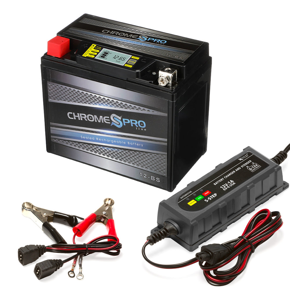 YTX12-BS iGel Powersport Battery with 1 amp Smart Battery Charger- Bundle  of 2 items