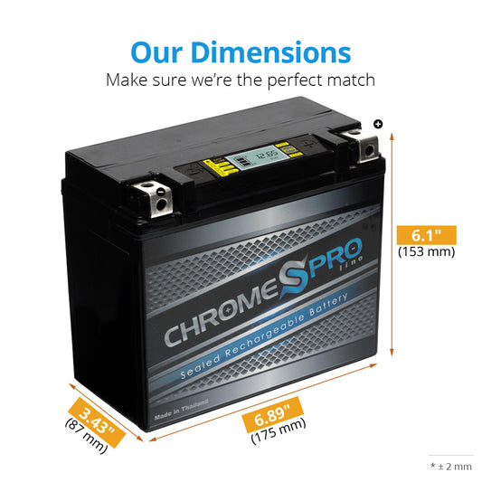 YTX20HL-BS Chrome Pro IGel  High Performance Power Sports Battery