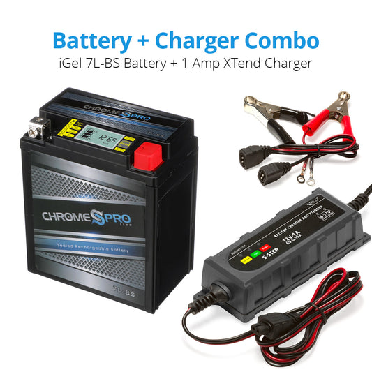 YTX7L-BS iGel Powersport Battery with 1 amp Smart Battery Charger- Bundle of 2 items