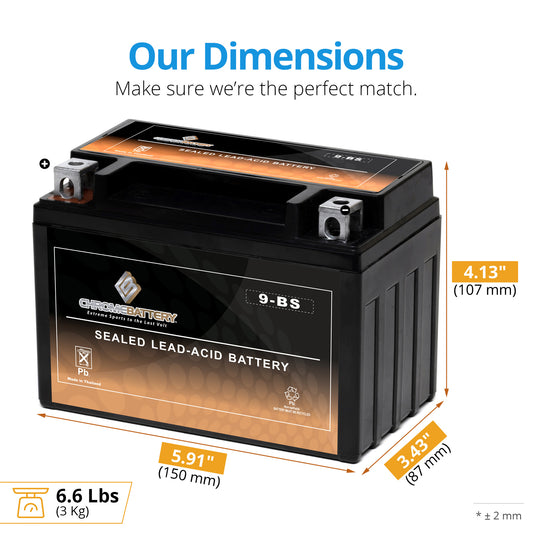 Chrome Battery 9-BS Maintenance-Free 12V 10Ah Battery Replacement for ATV, Motorcycle, Jet Skis, Scooter, UTV, and More - Nut and Bolt (T3) Terminal