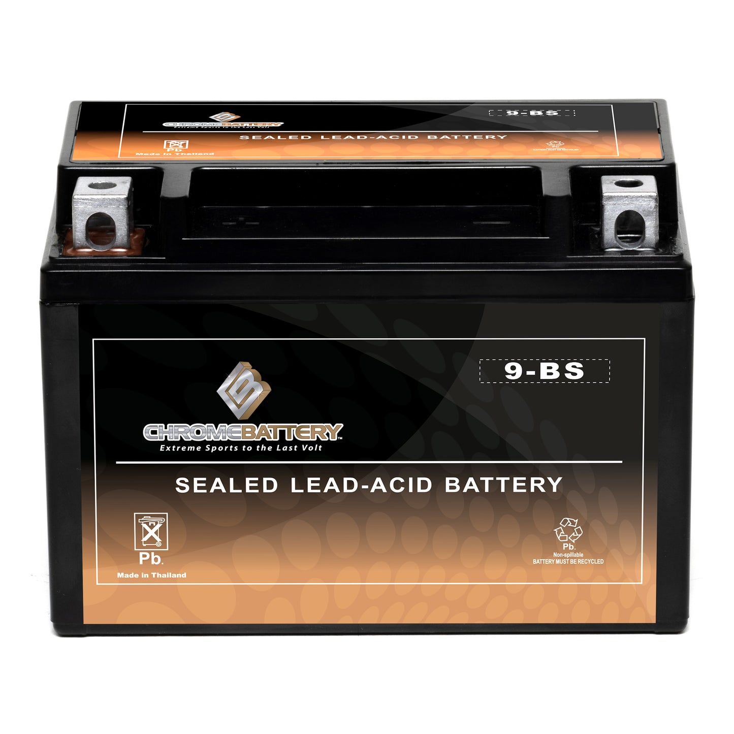 Chrome Battery 9-BS Maintenance-Free 12V 10Ah Battery Replacement for ATV, Motorcycle, Jet Skis, Scooter, UTV, and More - Nut and Bolt (T3) Terminal
