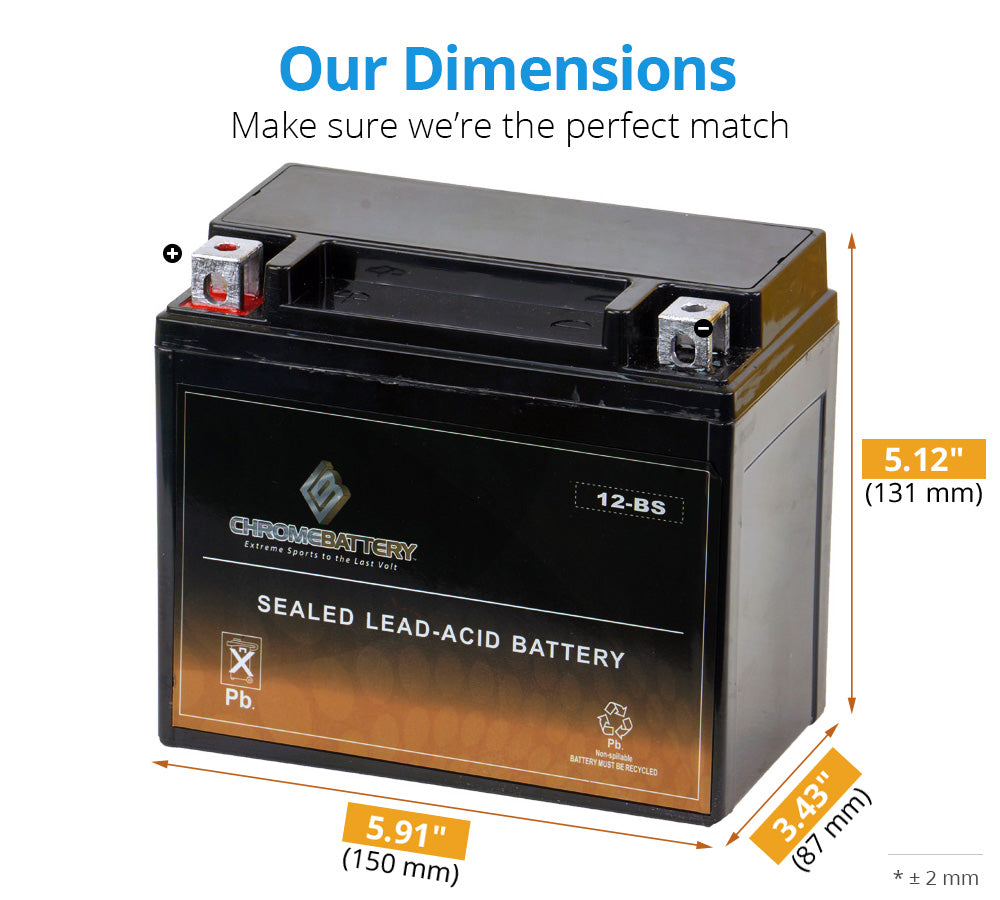 Chrome Battery YTX12-BS High Performance Power Sports Battery