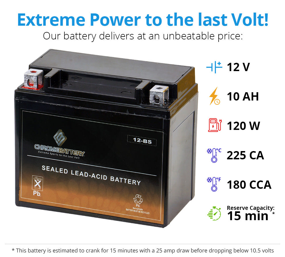 Chrome Battery YTX12-BS High Performance Power Sports Battery