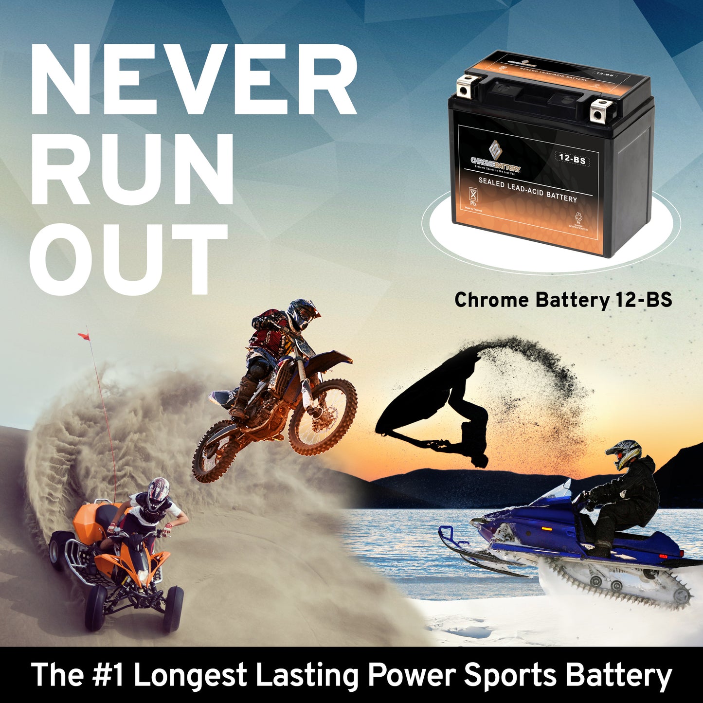 Chrome Battery YTX12-BS High Performance Power Sports Battery