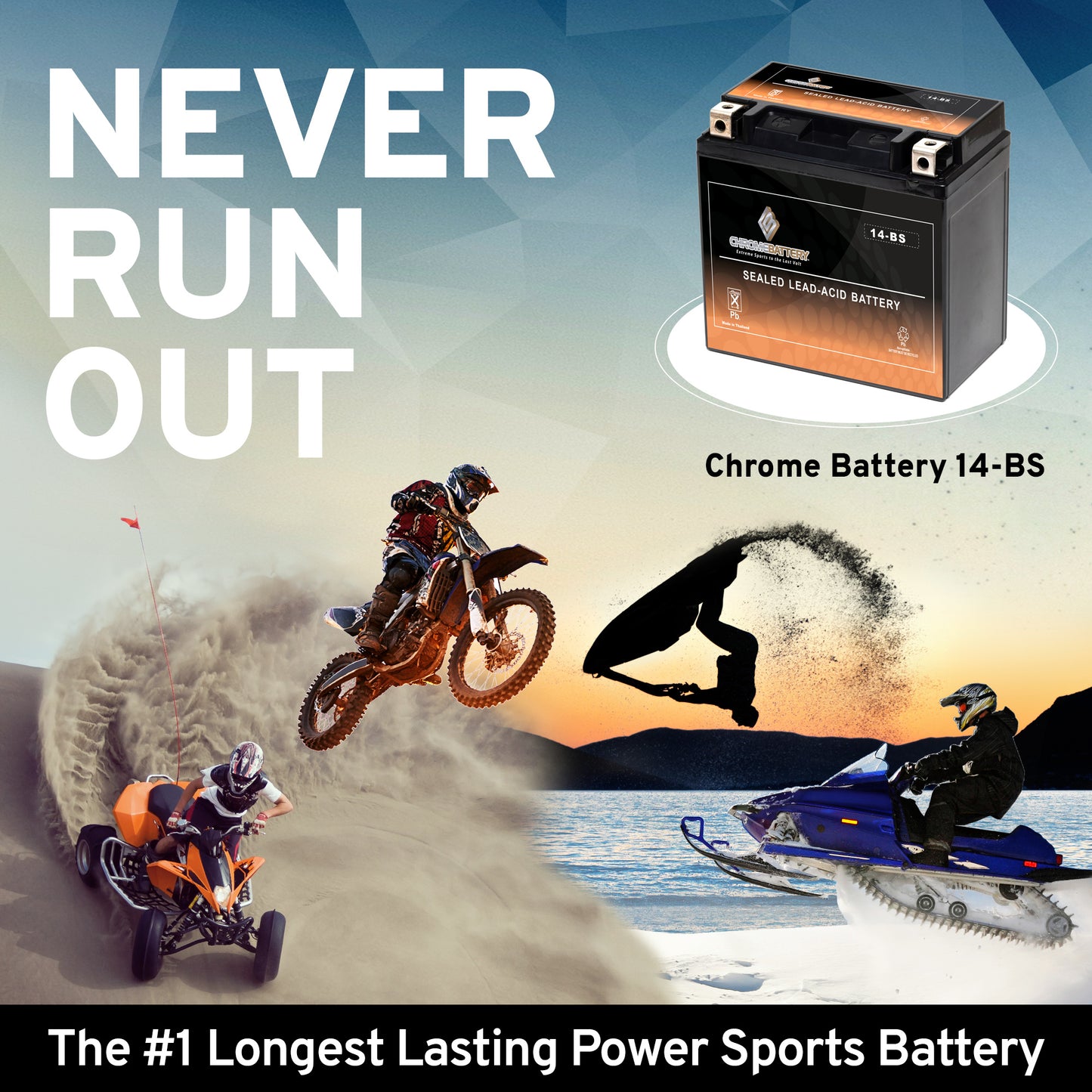 YTX14-BS Chrome Battery High Performance Sports Battery