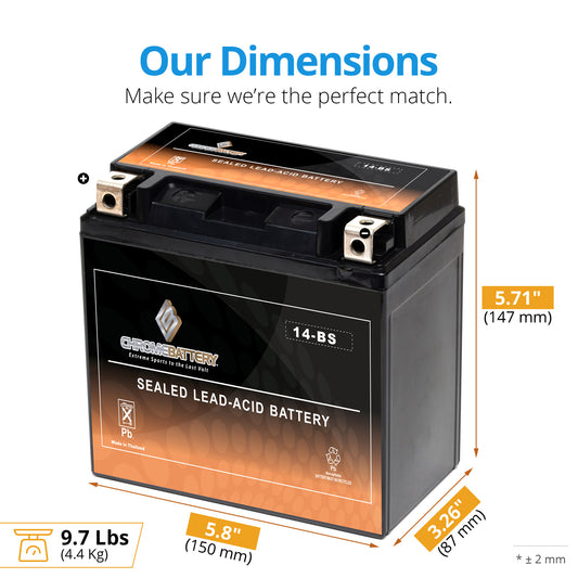 Chrome Battery YTX14-BS Chrome Battery High Performance Sports Battery