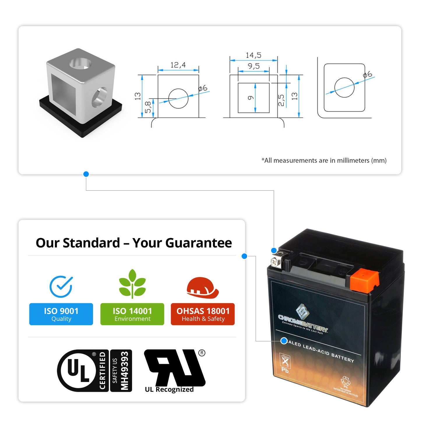 Chrome Battery - YB14L-A2 AGM Battery
