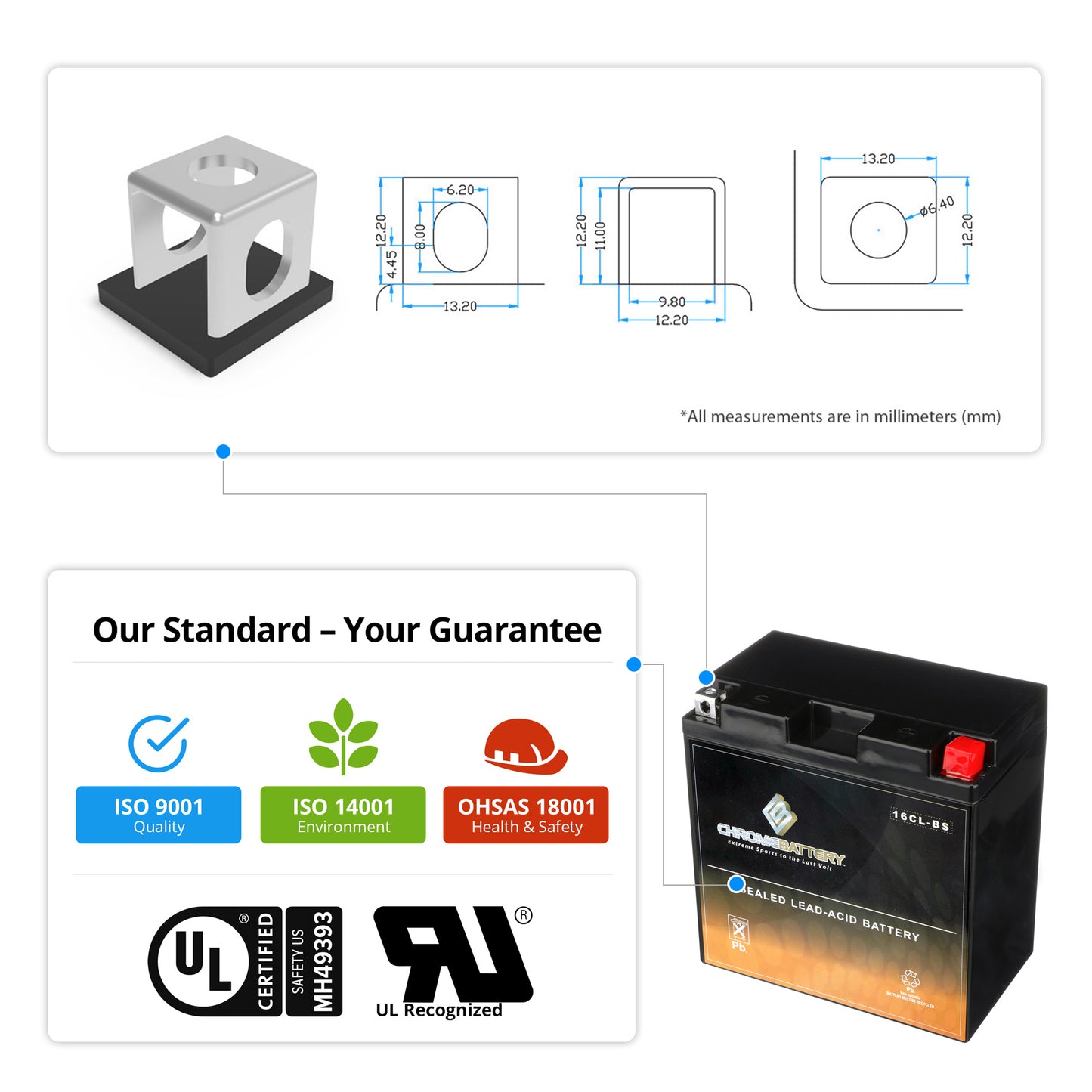 YB16CL-BS Chrome Battery High Performance Battery
