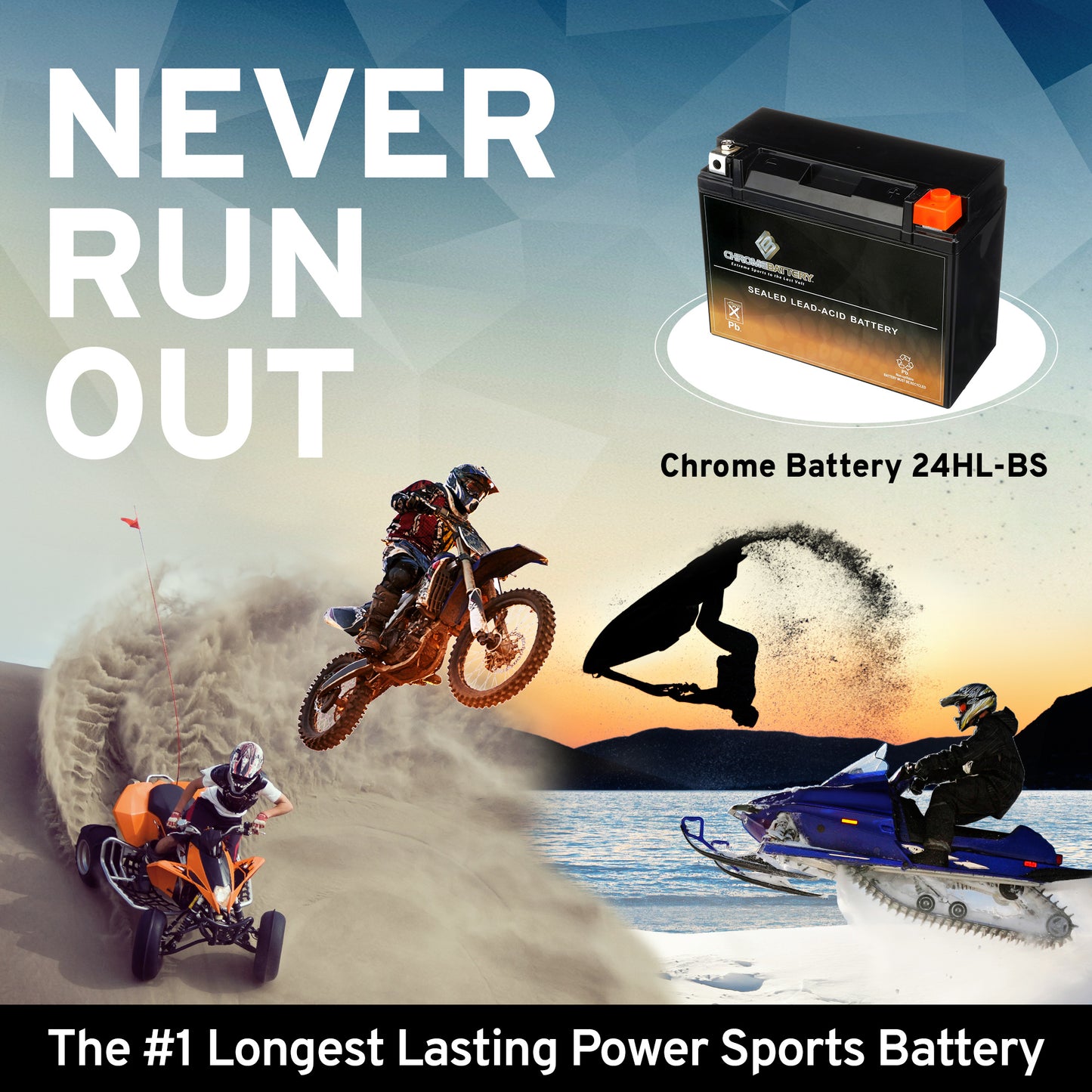 YTX24HL-BS Chrome Battery High Performance Sports Battery