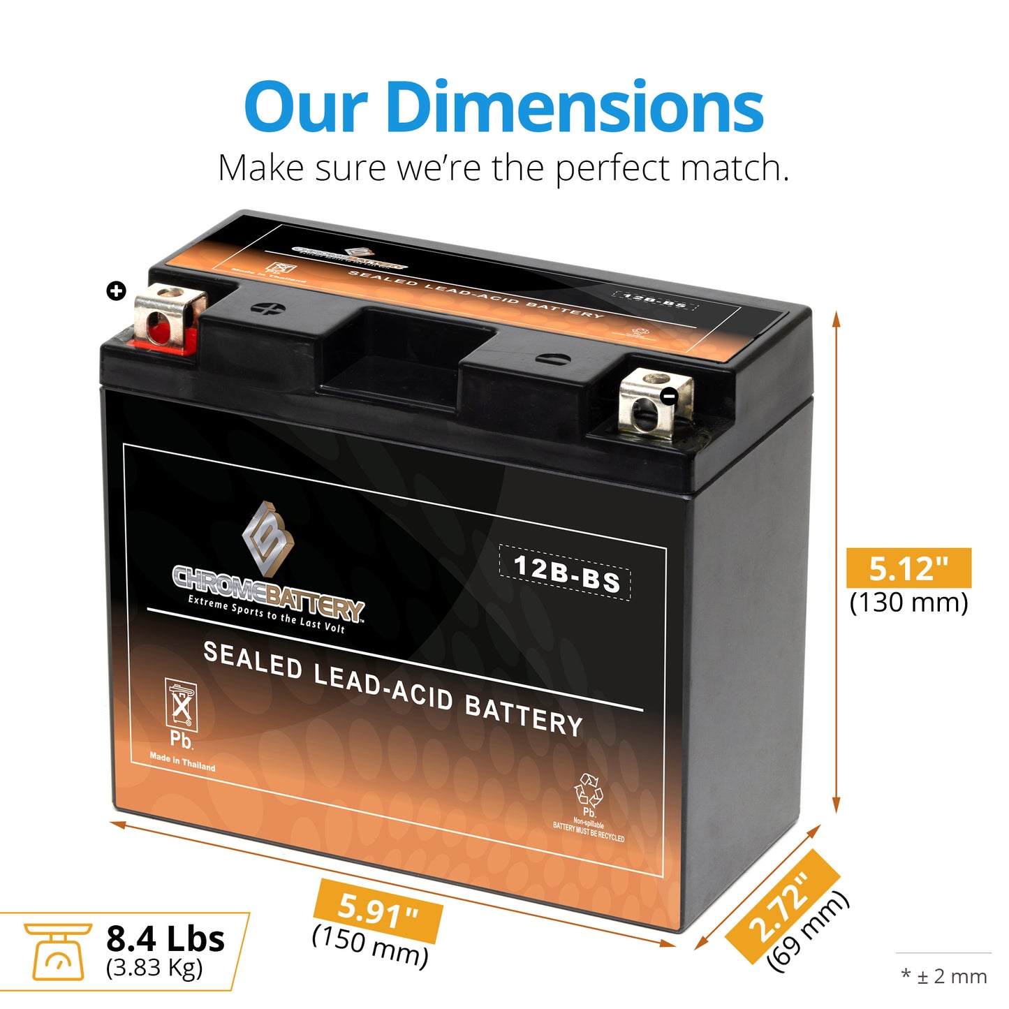 YT12B-BS High Performance Power Sports Battery