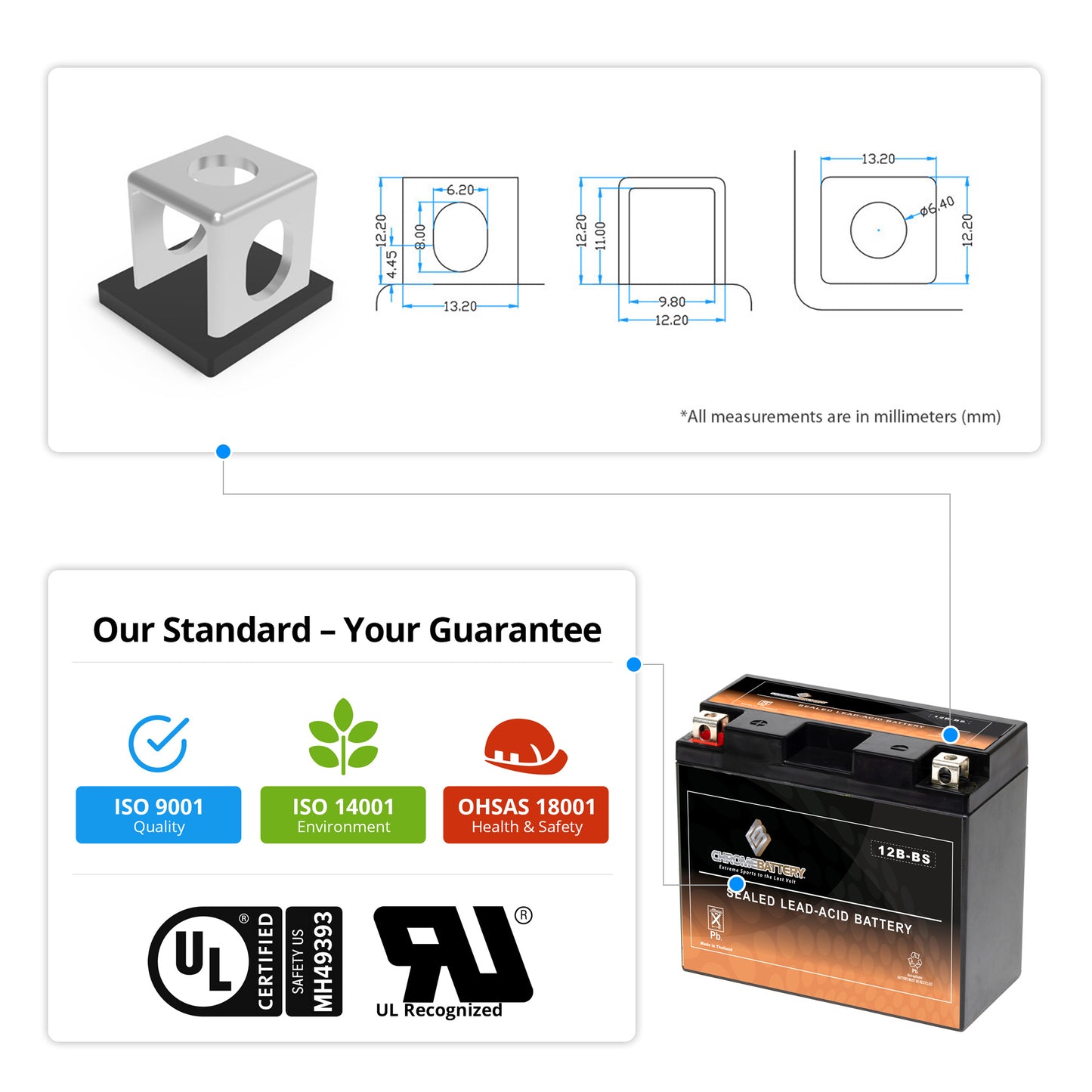 YT12B-BS High Performance Power Sports Battery