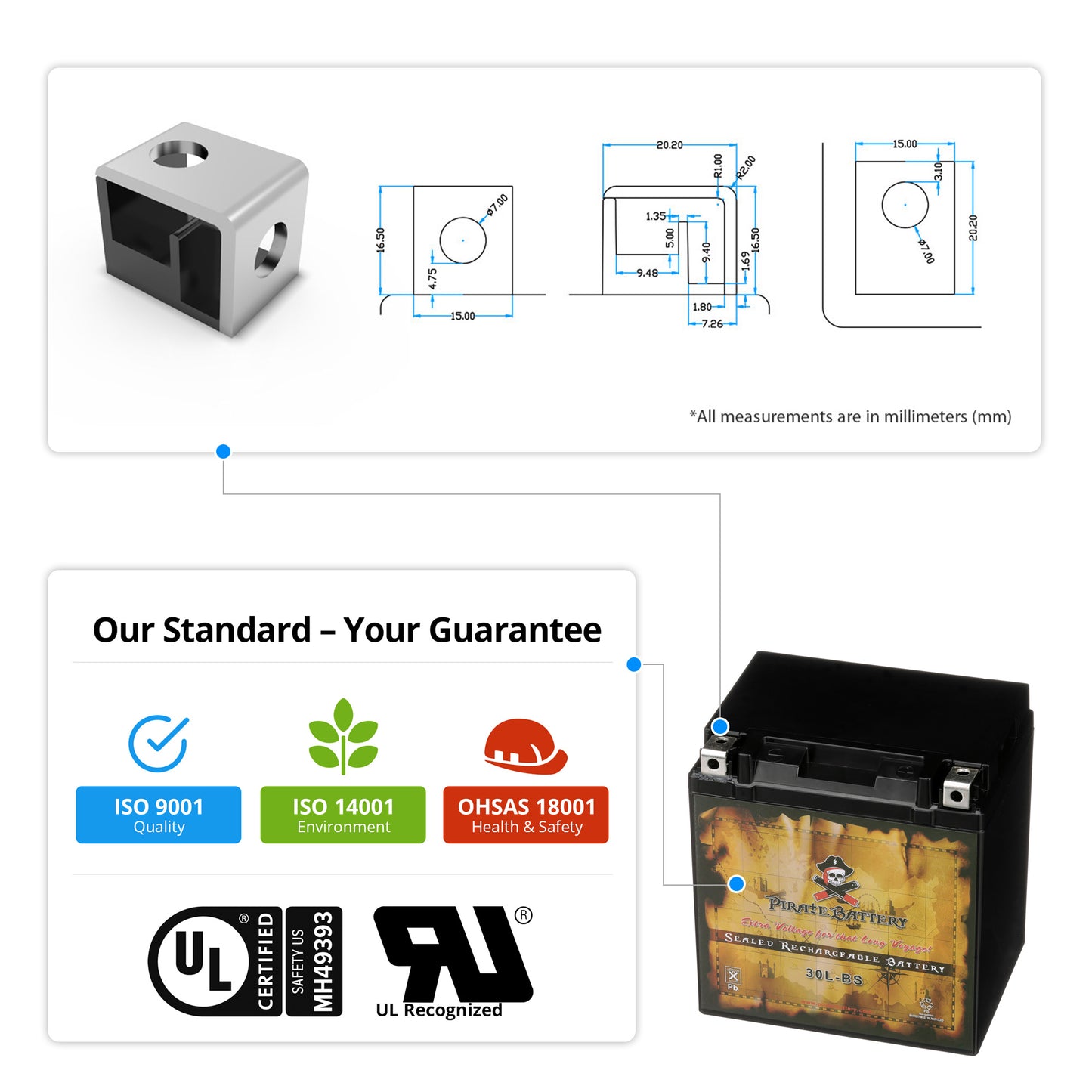 YTX30L-BS High Performance Power Sports Battery