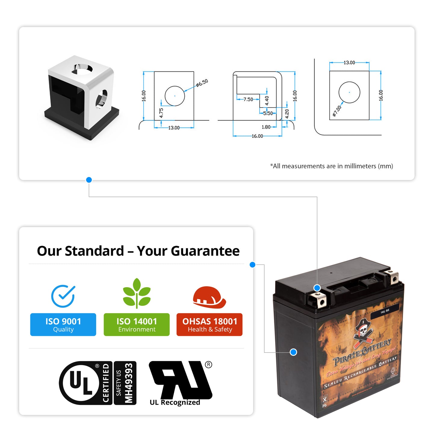 YTX16L-BS High Performance Power Sports Battery