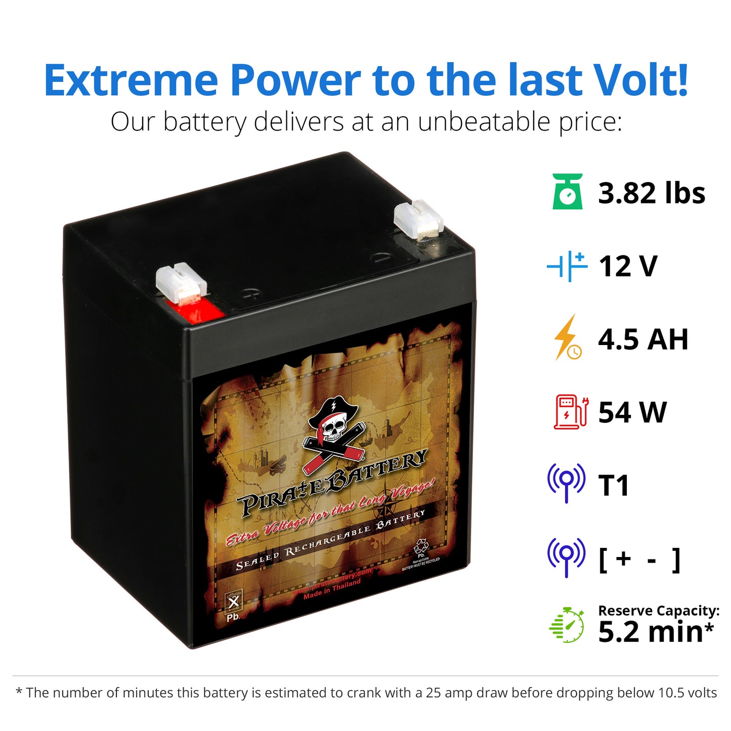 12V 4.5AH Sealed Lead Acid (SLA) Battery - T1 Terminals