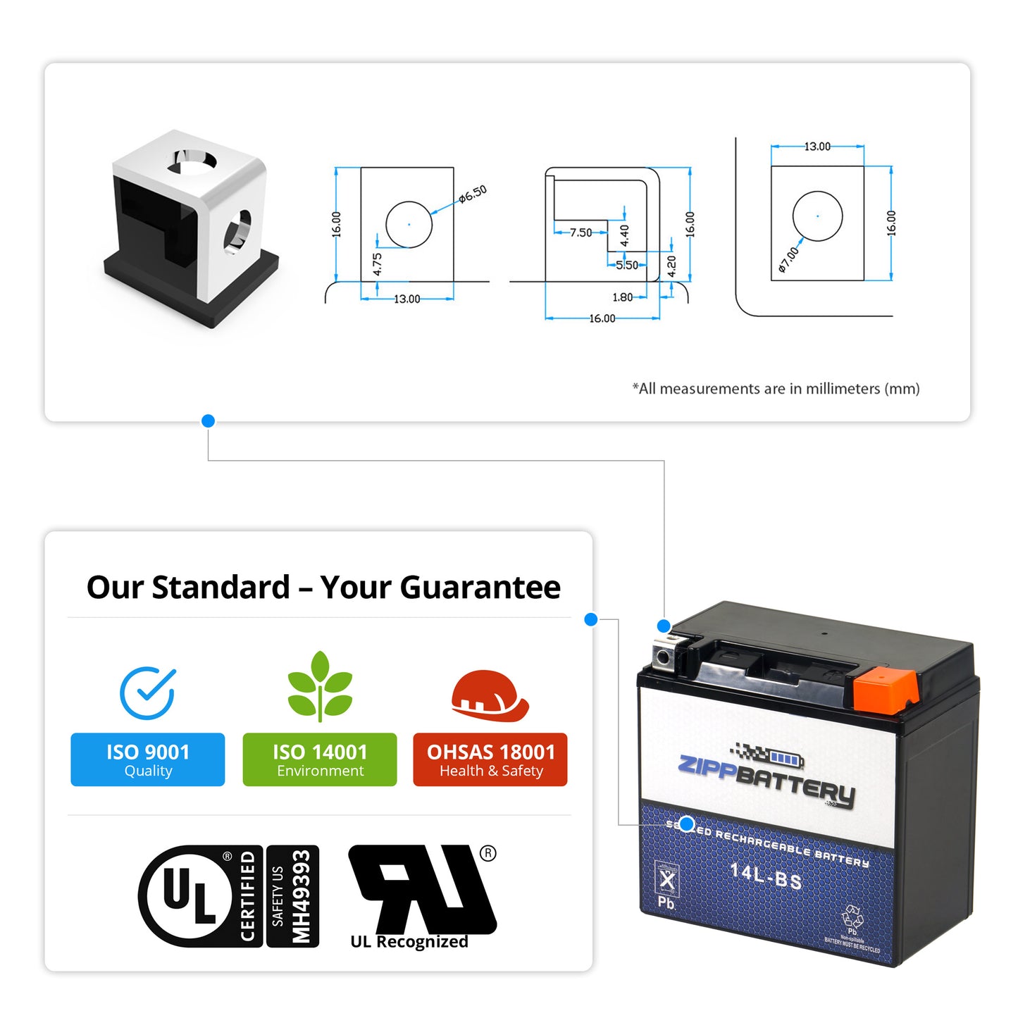 YTX14L-BS High Performance Power Sports Battery