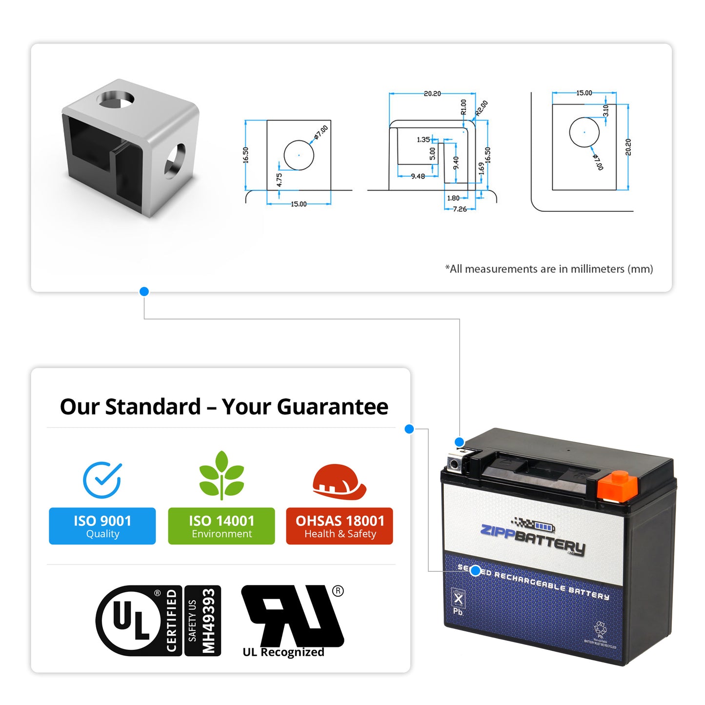 YTX20L-BS High Performance Power Sports Battery