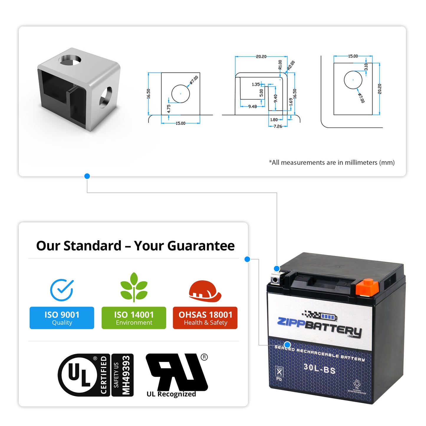 YTX30L-BS High Performance Power Sports Battery